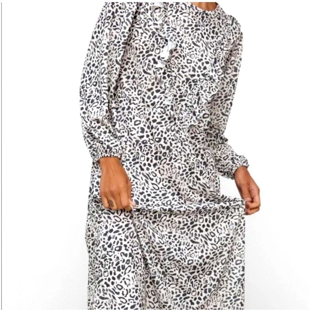 Small Zara Faded Leopard Ruffle Midi Dress